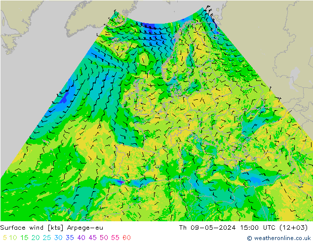 风 10 米 Arpege-eu 星期四 09.05.2024 15 UTC