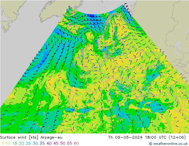 Surface wind Arpege-eu Th 09.05.2024 18 UTC