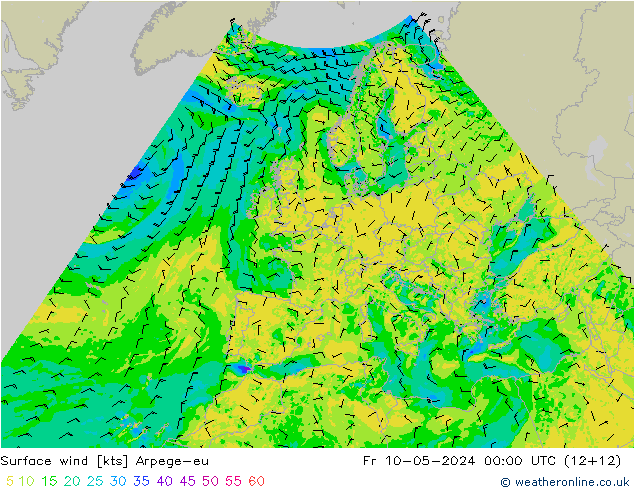 Surface wind Arpege-eu Fr 10.05.2024 00 UTC