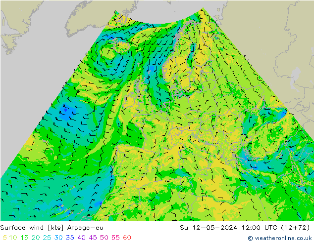 wiatr 10 m Arpege-eu nie. 12.05.2024 12 UTC