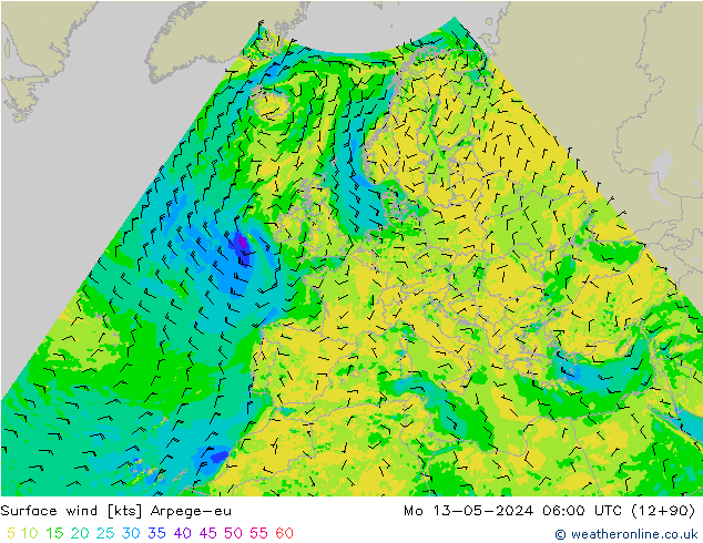 Wind 10 m Arpege-eu ma 13.05.2024 06 UTC