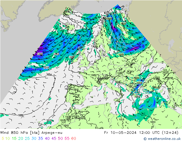 Wind 850 hPa Arpege-eu Fr 10.05.2024 12 UTC