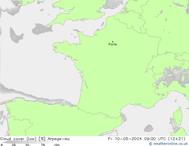 Cloud cover (low) Arpege-eu Fr 10.05.2024 09 UTC