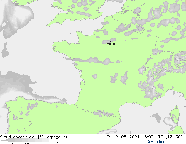 nízká oblaka Arpege-eu Pá 10.05.2024 18 UTC