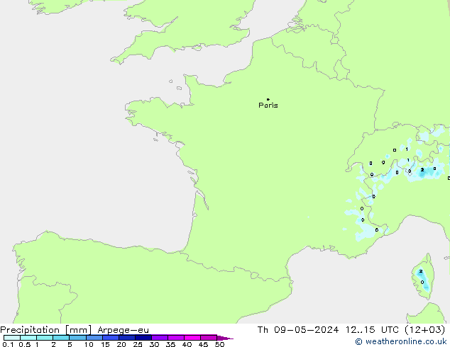Srážky Arpege-eu Čt 09.05.2024 15 UTC