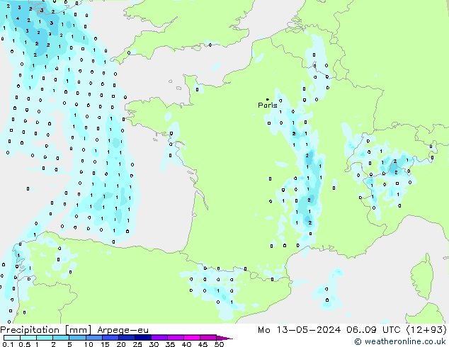 Precipitation Arpege-eu Mo 13.05.2024 09 UTC