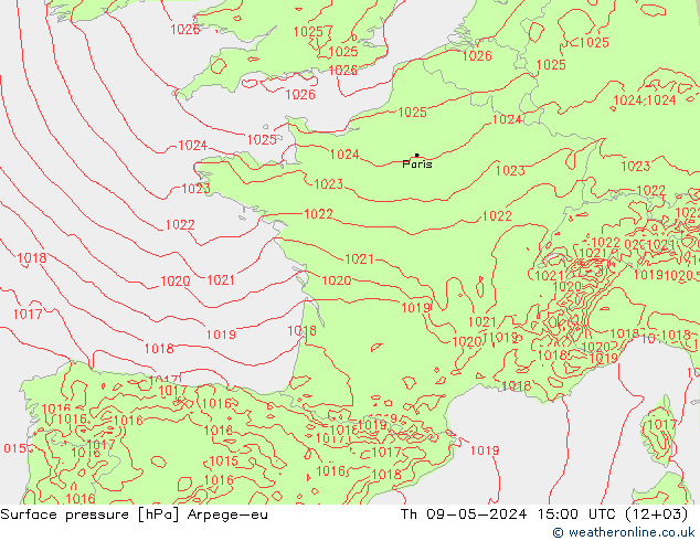 pressão do solo Arpege-eu Qui 09.05.2024 15 UTC