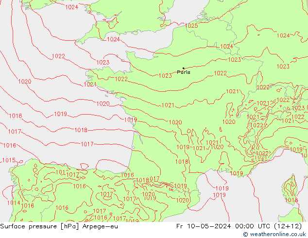 Atmosférický tlak Arpege-eu Pá 10.05.2024 00 UTC
