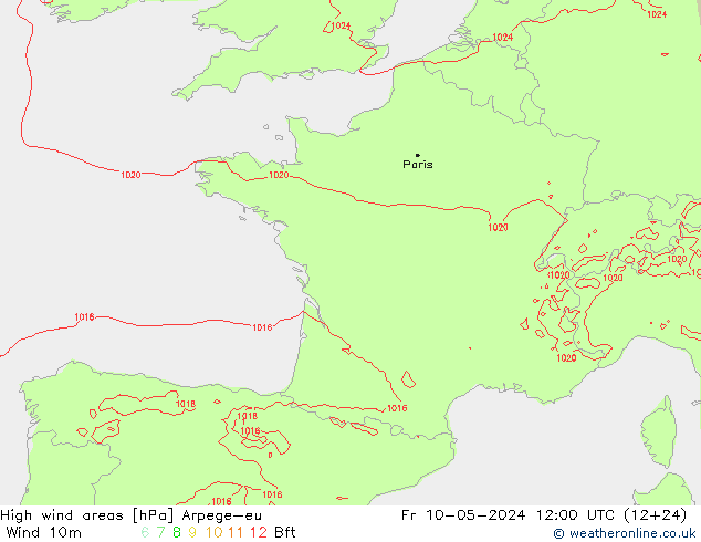 High wind areas Arpege-eu  10.05.2024 12 UTC