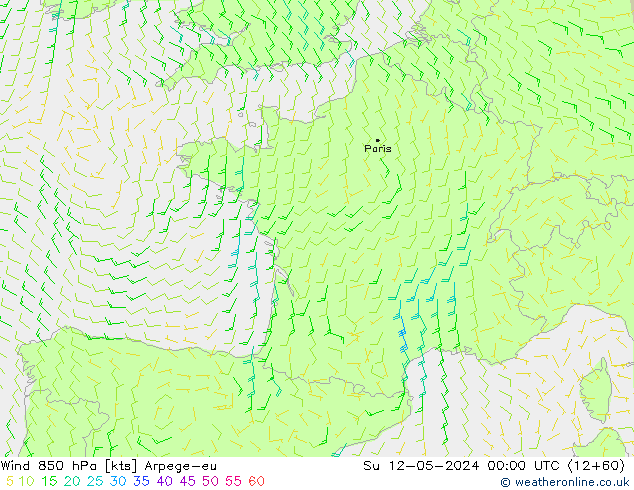 Wind 850 hPa Arpege-eu zo 12.05.2024 00 UTC
