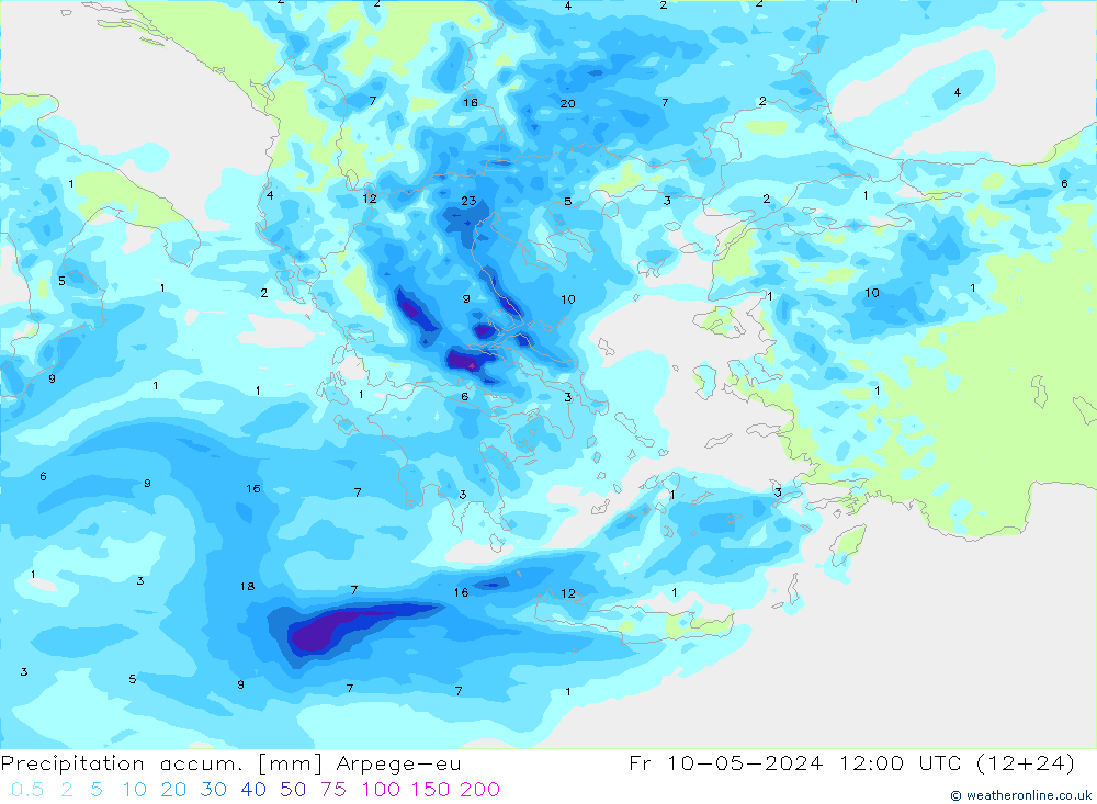Precipitation accum. Arpege-eu  10.05.2024 12 UTC