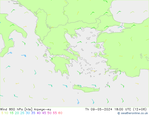 Wind 850 hPa Arpege-eu Th 09.05.2024 18 UTC