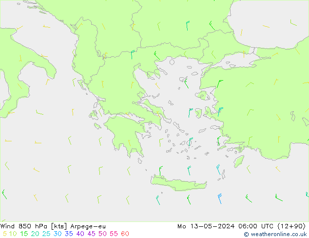 Vento 850 hPa Arpege-eu Seg 13.05.2024 06 UTC