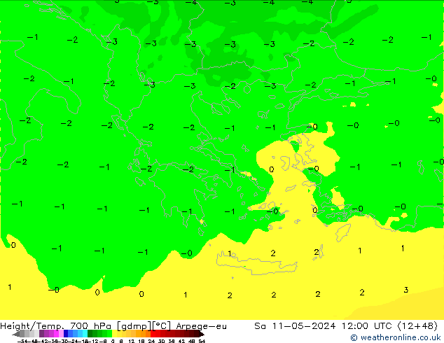 Height/Temp. 700 hPa Arpege-eu Sáb 11.05.2024 12 UTC