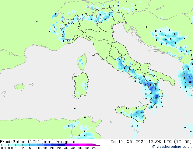 Totale neerslag (12h) Arpege-eu za 11.05.2024 00 UTC