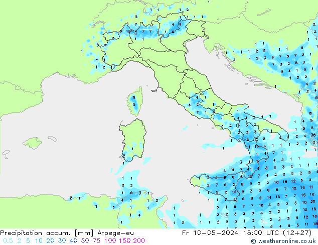 Precipitation accum. Arpege-eu Sex 10.05.2024 15 UTC