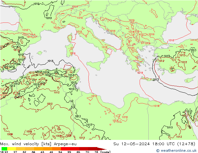 Maks. Rüzgar Hızı Arpege-eu Paz 12.05.2024 18 UTC