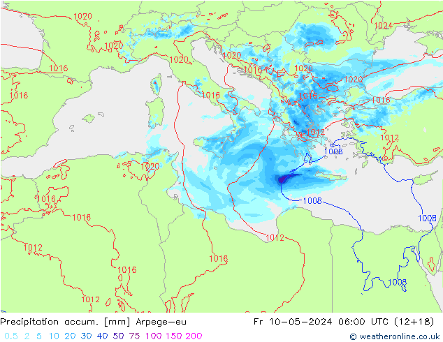 Precipitación acum. Arpege-eu vie 10.05.2024 06 UTC