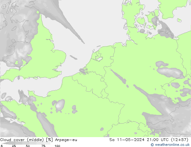 Cloud cover (middle) Arpege-eu Sa 11.05.2024 21 UTC