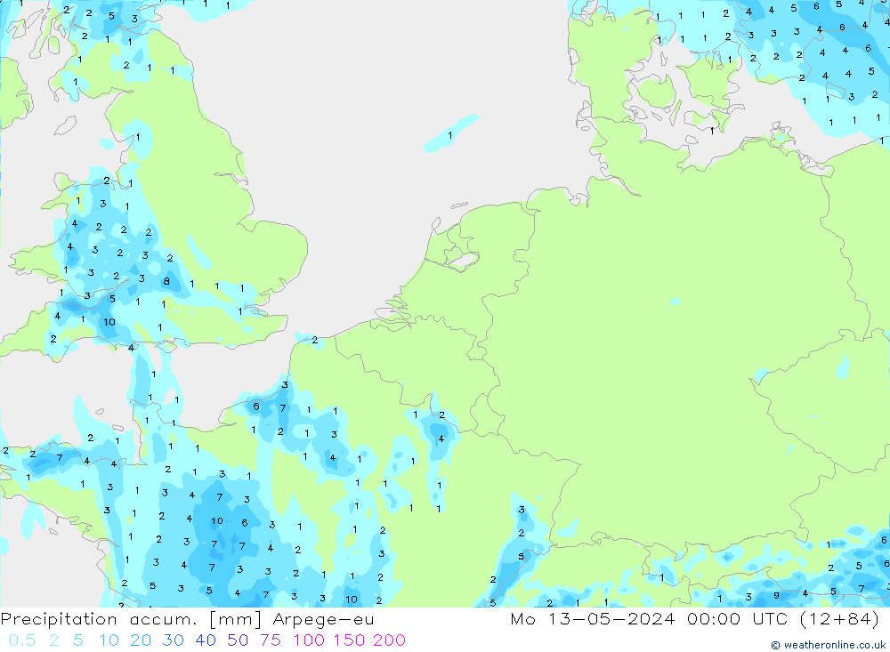 Precipitation accum. Arpege-eu Po 13.05.2024 00 UTC