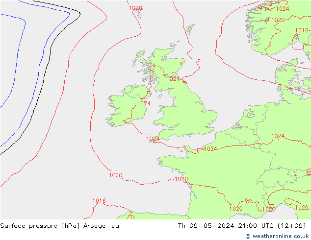 ciśnienie Arpege-eu czw. 09.05.2024 21 UTC