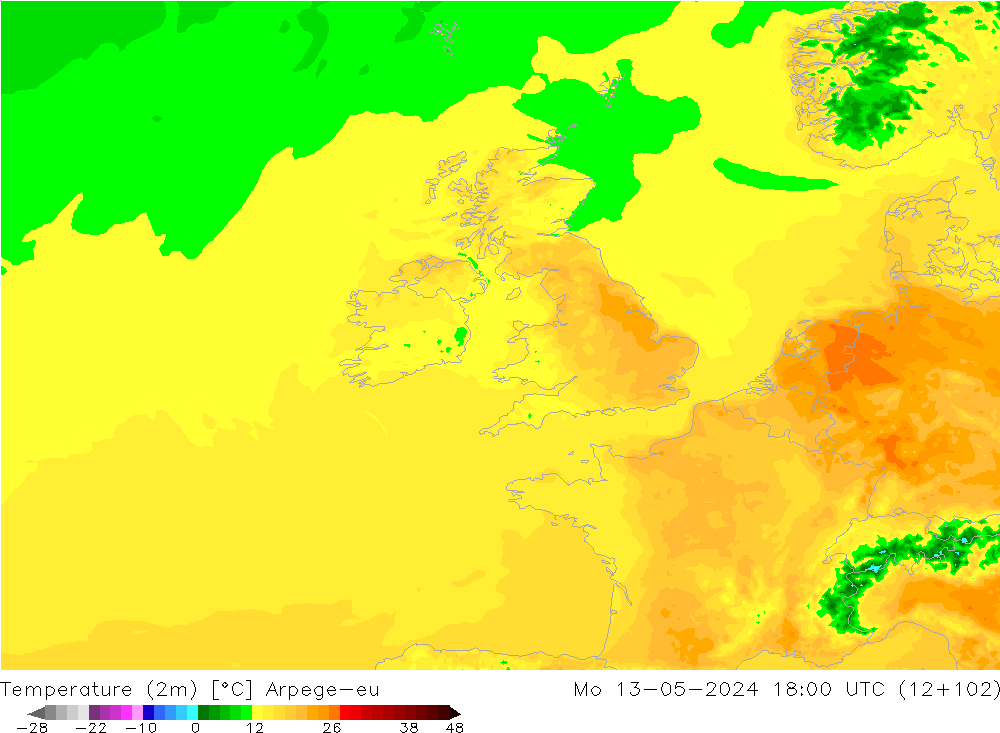 Temperatura (2m) Arpege-eu Seg 13.05.2024 18 UTC