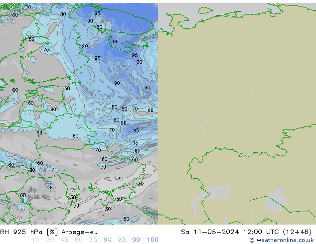 RH 925 hPa Arpege-eu sab 11.05.2024 12 UTC
