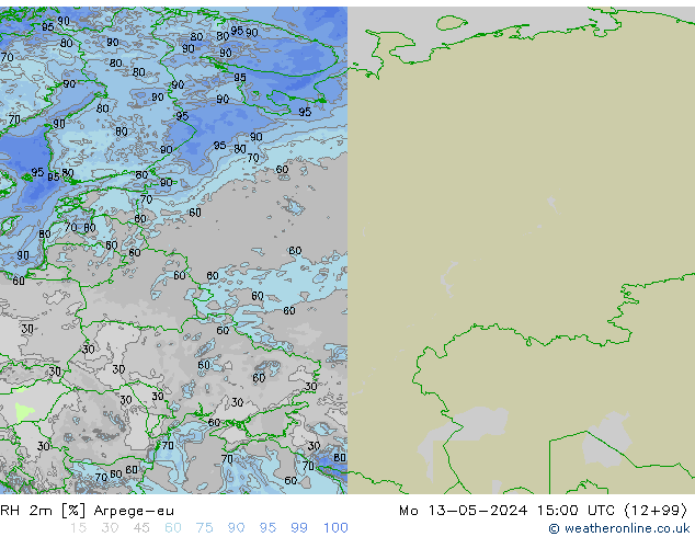 RH 2m Arpege-eu Mo 13.05.2024 15 UTC