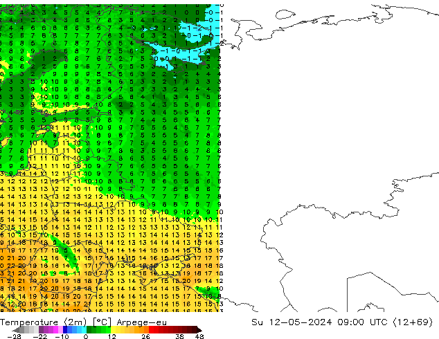 Temperatura (2m) Arpege-eu dom 12.05.2024 09 UTC