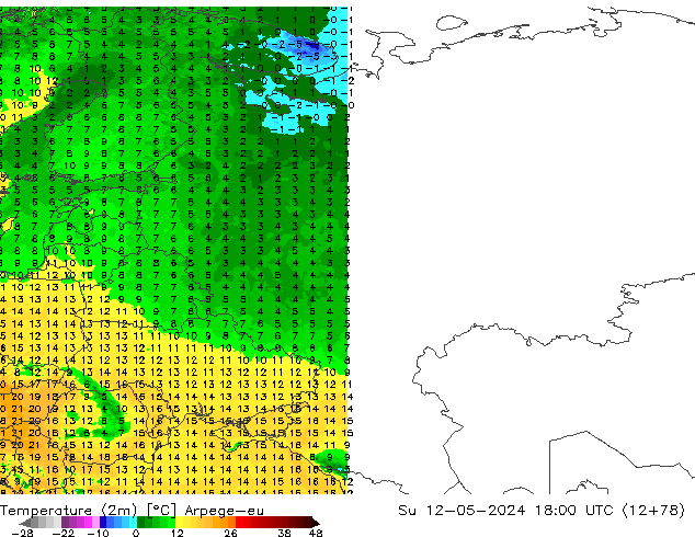 Temperature (2m) Arpege-eu Su 12.05.2024 18 UTC