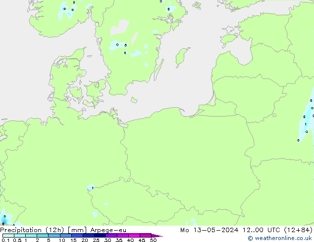 Totale neerslag (12h) Arpege-eu ma 13.05.2024 00 UTC