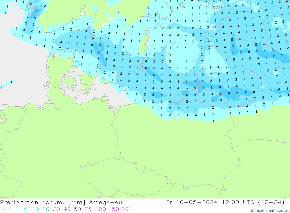 Precipitation accum. Arpege-eu  10.05.2024 12 UTC