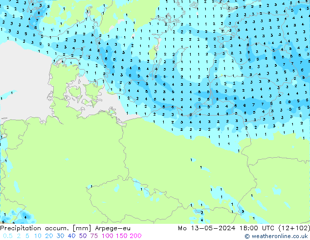 Precipitation accum. Arpege-eu  13.05.2024 18 UTC