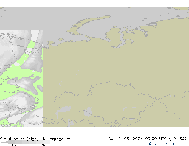 Cloud cover (high) Arpege-eu Su 12.05.2024 09 UTC