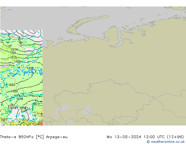 Theta-e 850hPa Arpege-eu Mo 13.05.2024 12 UTC