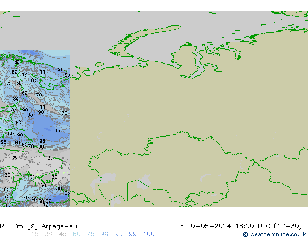 Humidité rel. 2m Arpege-eu ven 10.05.2024 18 UTC