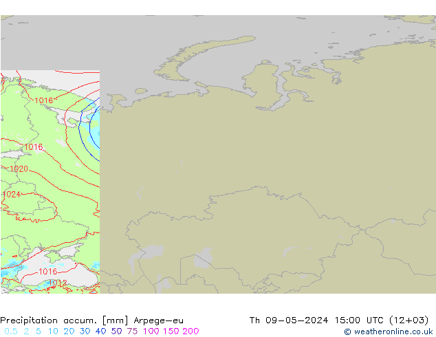 Precipitation accum. Arpege-eu Qui 09.05.2024 15 UTC