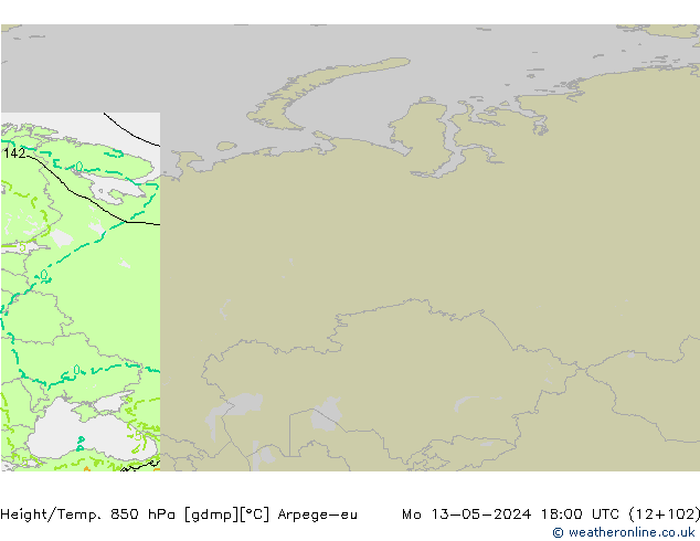 Height/Temp. 850 hPa Arpege-eu Mo 13.05.2024 18 UTC