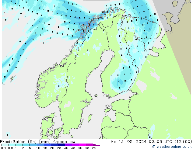 Precipitation (6h) Arpege-eu Mo 13.05.2024 06 UTC