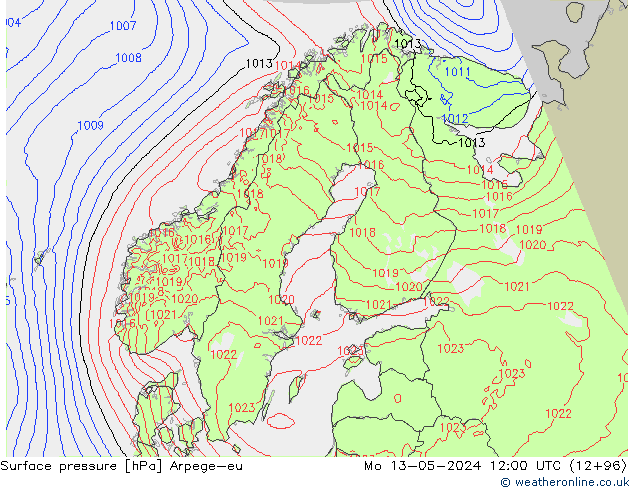 Pressione al suolo Arpege-eu lun 13.05.2024 12 UTC