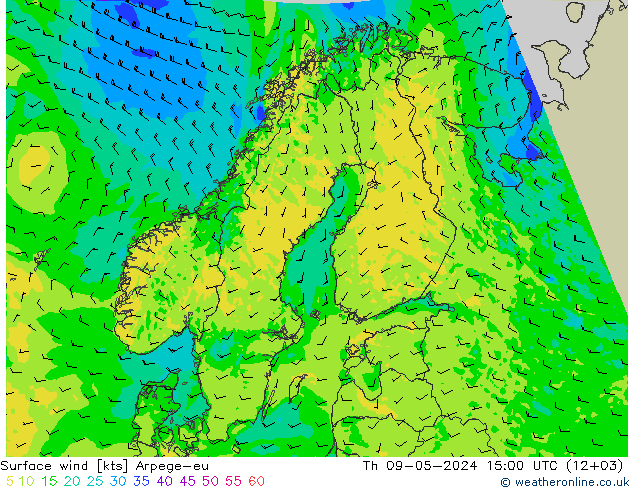 Surface wind Arpege-eu Th 09.05.2024 15 UTC