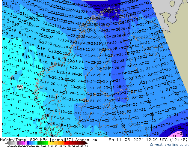 Geop./Temp. 500 hPa Arpege-eu sáb 11.05.2024 12 UTC