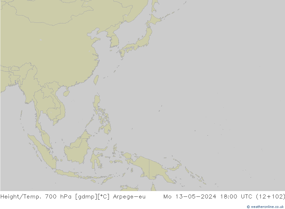 Height/Temp. 700 hPa Arpege-eu lun 13.05.2024 18 UTC