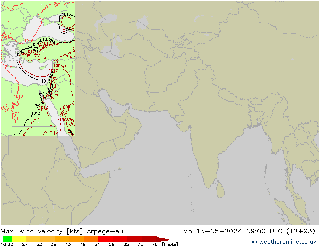 Max. wind velocity Arpege-eu пн 13.05.2024 09 UTC