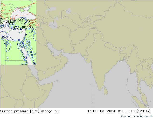 Atmosférický tlak Arpege-eu Čt 09.05.2024 15 UTC