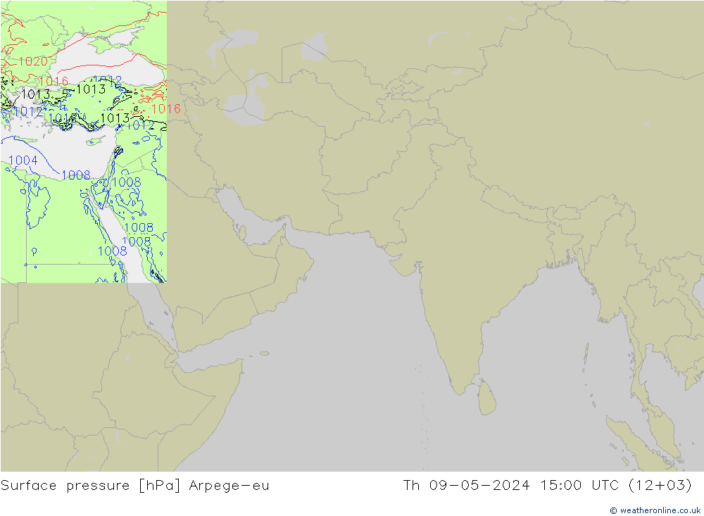 地面气压 Arpege-eu 星期四 09.05.2024 15 UTC