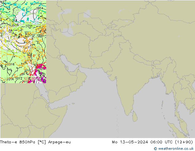 Theta-e 850hPa Arpege-eu Mo 13.05.2024 06 UTC