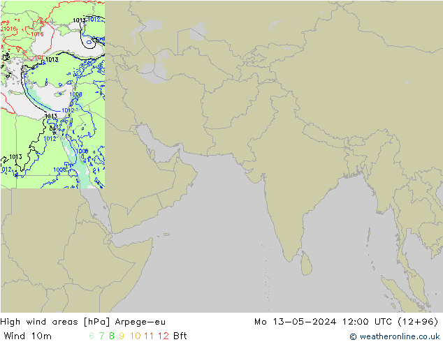 High wind areas Arpege-eu Mo 13.05.2024 12 UTC