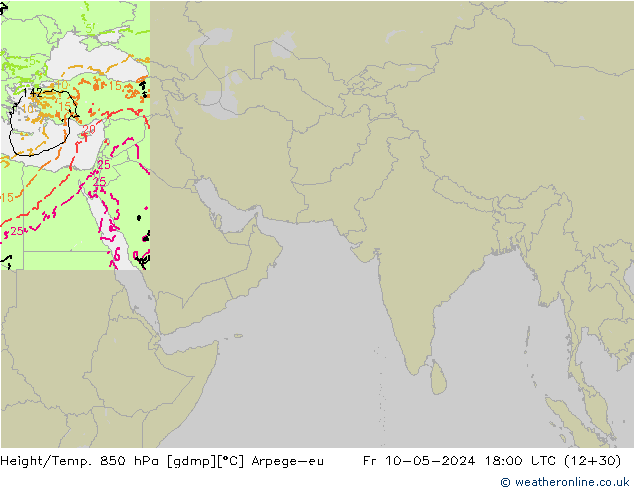 Height/Temp. 850 hPa Arpege-eu Pá 10.05.2024 18 UTC