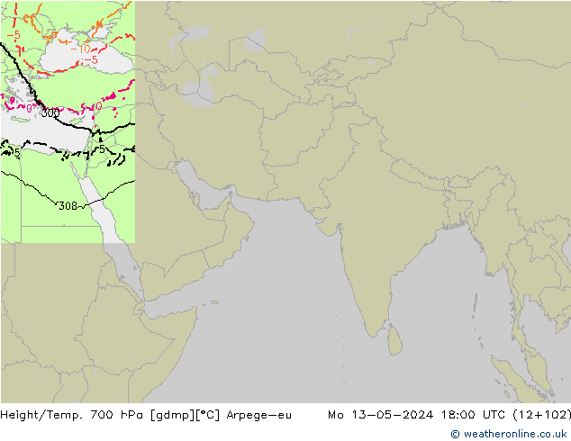 Géop./Temp. 700 hPa Arpege-eu lun 13.05.2024 18 UTC
